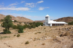 The white church is the landmark of the small town of Aus